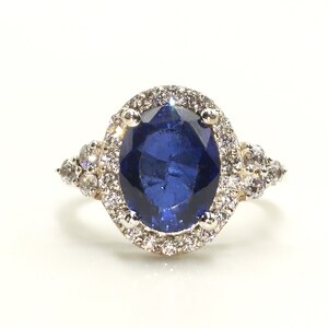 Oval Sapphire Ring: 925 Sterling Silver, Cubic Zirconia Halo