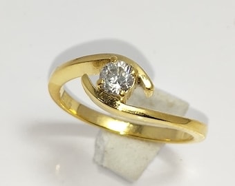 Handcrafted Cubic Zirconia Ring: 925 Sterling Silver, Gold Plated Band