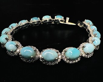 Larimar Gemstone Bracelet: 925 Sterling Silver, Handmade Jewelry