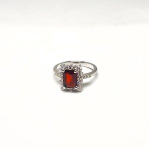 Natural Garnet Ring-925 Sterling Silver Ring-Garnet Engagement Ring-Stacking Ring-Emerald Cut Garnet Ring-Dainty Garnet Ring-Gift For Women