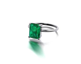Anillo de compromiso de esmeralda en plata de ley 925 - Piedra natal de mayo