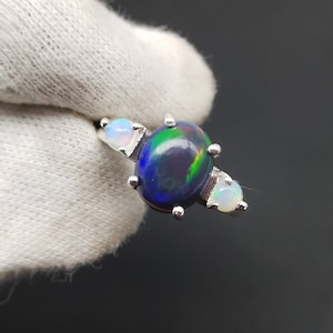 Black Opal Ring-Black Opal Silver Ring-Black Opal Engagement Ring-Black Opal Fire Ring-925 Sterling Silver Ring-Black Opal Ring For Women