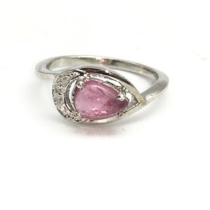 Natural Pink Tourmaline Ring-Art Deco Engagement Ring-Stackable Ring-Pink Tourmaline Silver Ring-925 Sterling Silver Ring-Gift For women