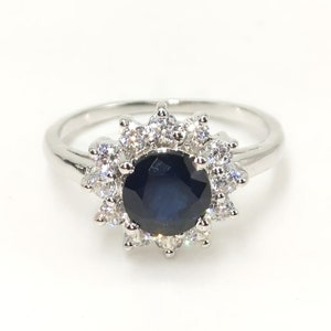 Blue Sapphire Ring-Sterling Silver Ring-Blue Sapphire Engagement Ring-Round Cut Ring-Blue Sapphire Statement ring-September Birthstone Ring