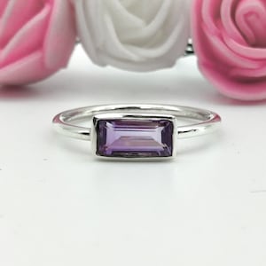 Natural Amethyst Ring | 925 Sterling Silver Ring | Baguette Amethyst Ring | Amethyst Birthstone Jewelry | Stackable Ring | Gift For Her