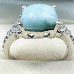 Natural Larimar Ring-Sterling Silver Ring-Women Silver Ring-Statement Ring-Promise Ring-Simple Ring- Larimar Jewelry-Gift for her