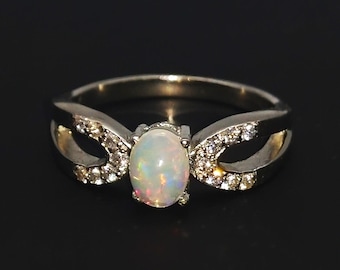 Natural Ethiopian Opal 925 Silver Ring: October Birthstone