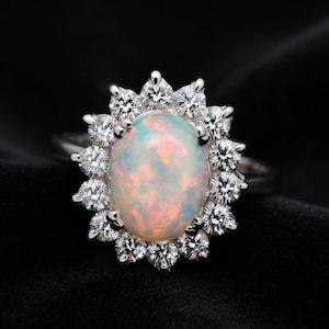 Natürlicher Opalring: 925 Sterlingsilber, Oktober Geburtsstein