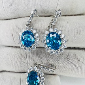 Blue Topaz Set Of Earrings And Pendant | Sterling Silver 925 | Blue Topaz Jewelry | Handmade Jewelry | Gift For Her