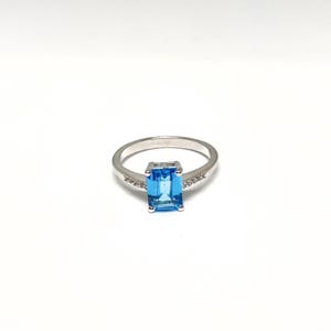 Emerald Cut Swiss Blue Topaz Ring: Sterling Silver Stacking Ring