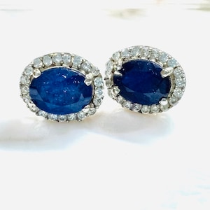 Natural Sapphire Stud Earrings/925 Sterling Silver/Sapphire Jewelry/Handmade Jewelry- Fine Blue Sapphire |Elegant Design Studs/Gift For Her