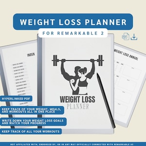 Journal de perte de poids avec hyperlien pour tablettes électroniques telles que reMarkable, Digital Planner, Fitness Planner, Workout Planner, Meal Planner