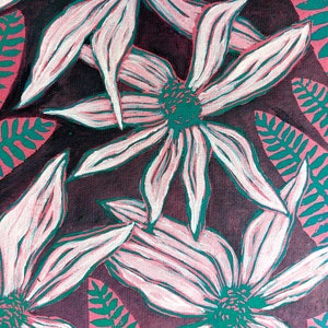 Linosnede. Leucadendron. Originele en handgesneden afdruk. Australische en Tasmaanse natuur- en tuinenontwerpen.