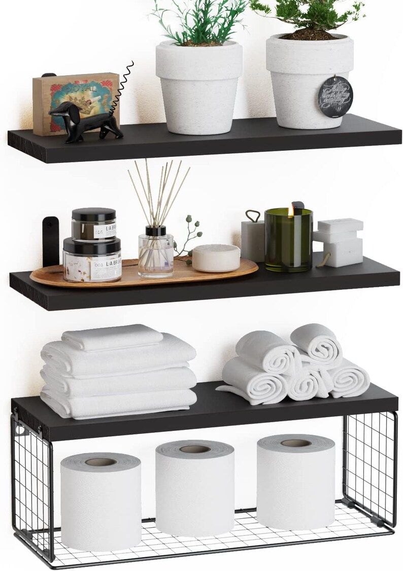 Set of 3 Rustic Wood Bathroom Shelves Over Toilet Storage Etsy