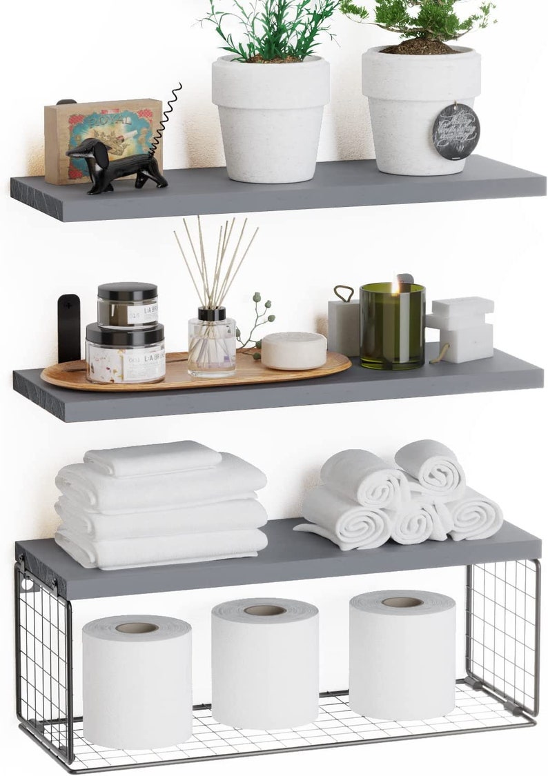 Set of 3 Rustic Wood Bathroom Shelves Over Toilet Storage - Etsy