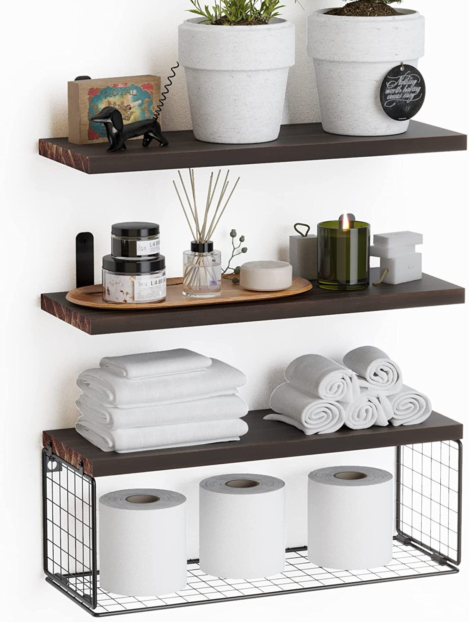 Set of 3 Rustic Wood Bathroom Shelves Over Toilet Storage Etsy