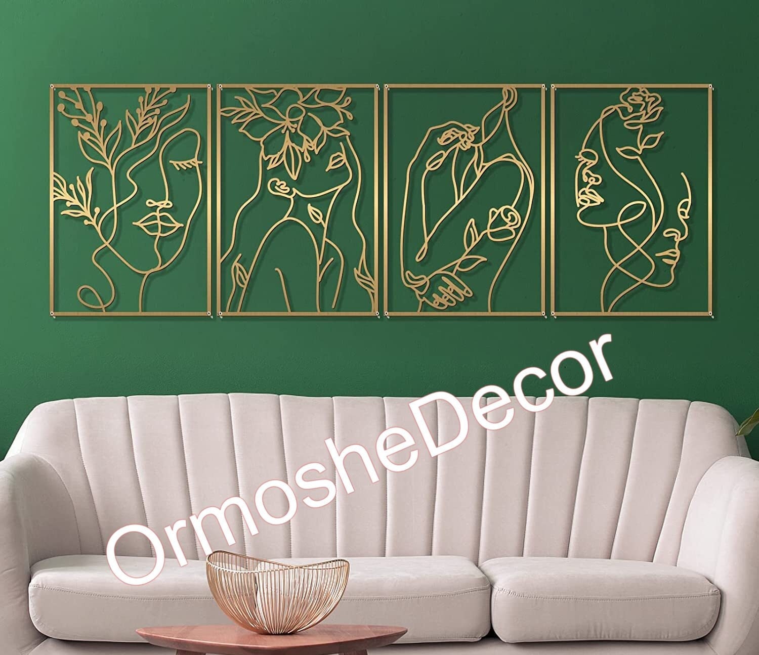 Set of 4 Gold Metal Female Line Art Metal Wall Art Wall Etsy