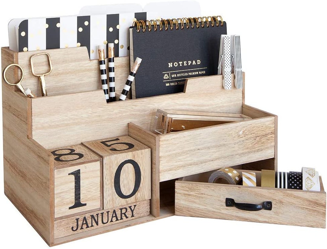 Wooden Mail Organizer Desktop With Block Calendar Mail Etsy
