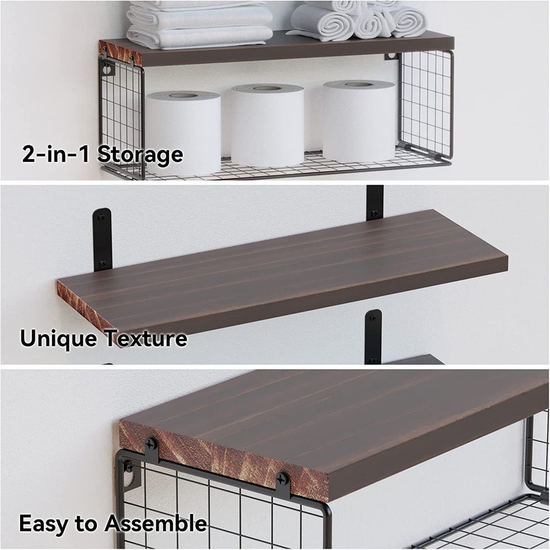 Set of 3 Rustic Wood Bathroom Shelves Over Toilet Storage Etsy