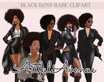 Black Boss Babe Clipart, Black girl clipart, Black woman clipart, Black woman PNG, African American, Planner clipart, PNG SVG