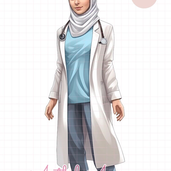 Muslim Nurse wearing white Hijab, Muslim woman PNG, Muslim Woman Clipart, Hijab Art, Hijab Illustration, Nurse Occupation