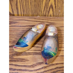 Vintage Hand-Painted Belgium Wooden Shoes Miniature Display Decor