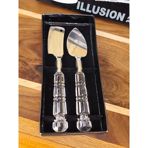 Illusion 2 Piece Cheese Knife & Spreader Set With Acrylic Handles and Stainless Steel Blades In Original Box