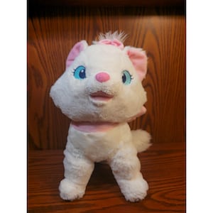 Disney Store Marie Aristocats Plush Stuffed Animal White & Pink 11&quot; Sitting Cat Collectible Toy