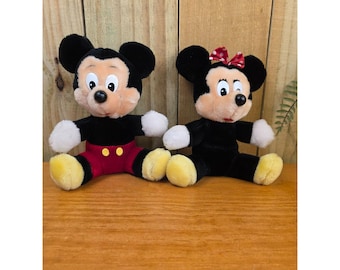 Vintage Mickey and Minnie Mouse Plush Dolls 6 Inch Collectible Disney Characters Soft Toys Red and Black Outfits