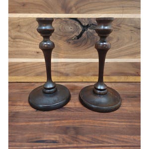 Set of 2 Vintage Turned Wooden Candlestick Holders