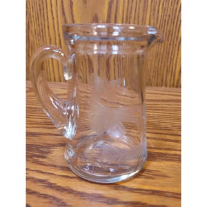 Vintage Clear Glass Creamer Pitcher with Etched Floral Design