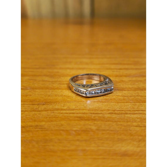 Sterling Silver Geometric Angle Ring Round Crysta… - image 1