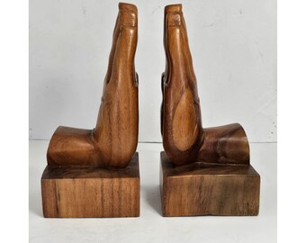 Vintage Hand Carved Wooden Praying Hands Book Ends