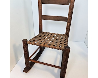 Antique Rustic Doll Rocker with Slat Weaved Seat