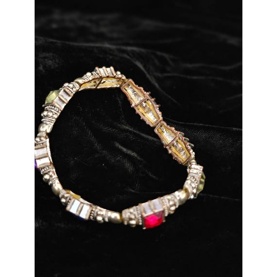 Multi Stone Silvertone Stretch Toggle Bracelet - image 3