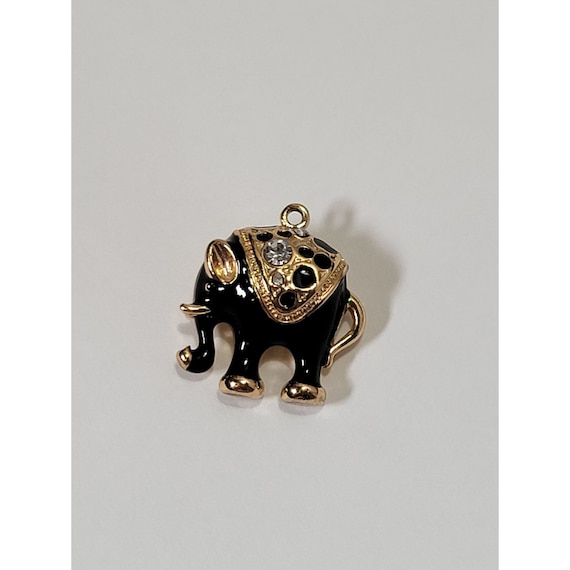 Black Enamel Elephant Pendant Charm with Gold Col… - image 1