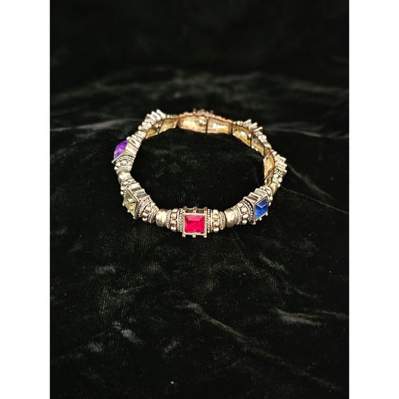 Multi Stone Silvertone Stretch Toggle Bracelet - image 1