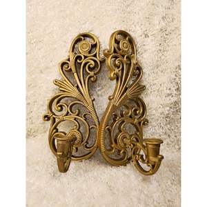 Vintage Home Interiors Ornate Gold Wall Sconces Candle Holders Set Of 2 Baroque Design