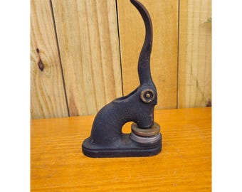 Antique Cast Iron Notary Seal Press With Brass Accents & Rustic Patina