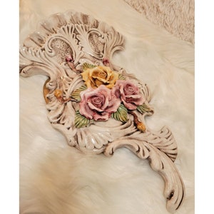 Vintage Capodimonte Italian Porcelain Raised Rose Wall Hanging, Floral Wall Vase, RARE