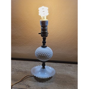 Vintage Hobnail Milk Glass Boudoir Lamp