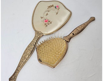 Vintage 1960's Vanity Set Hand Mirror and Brush