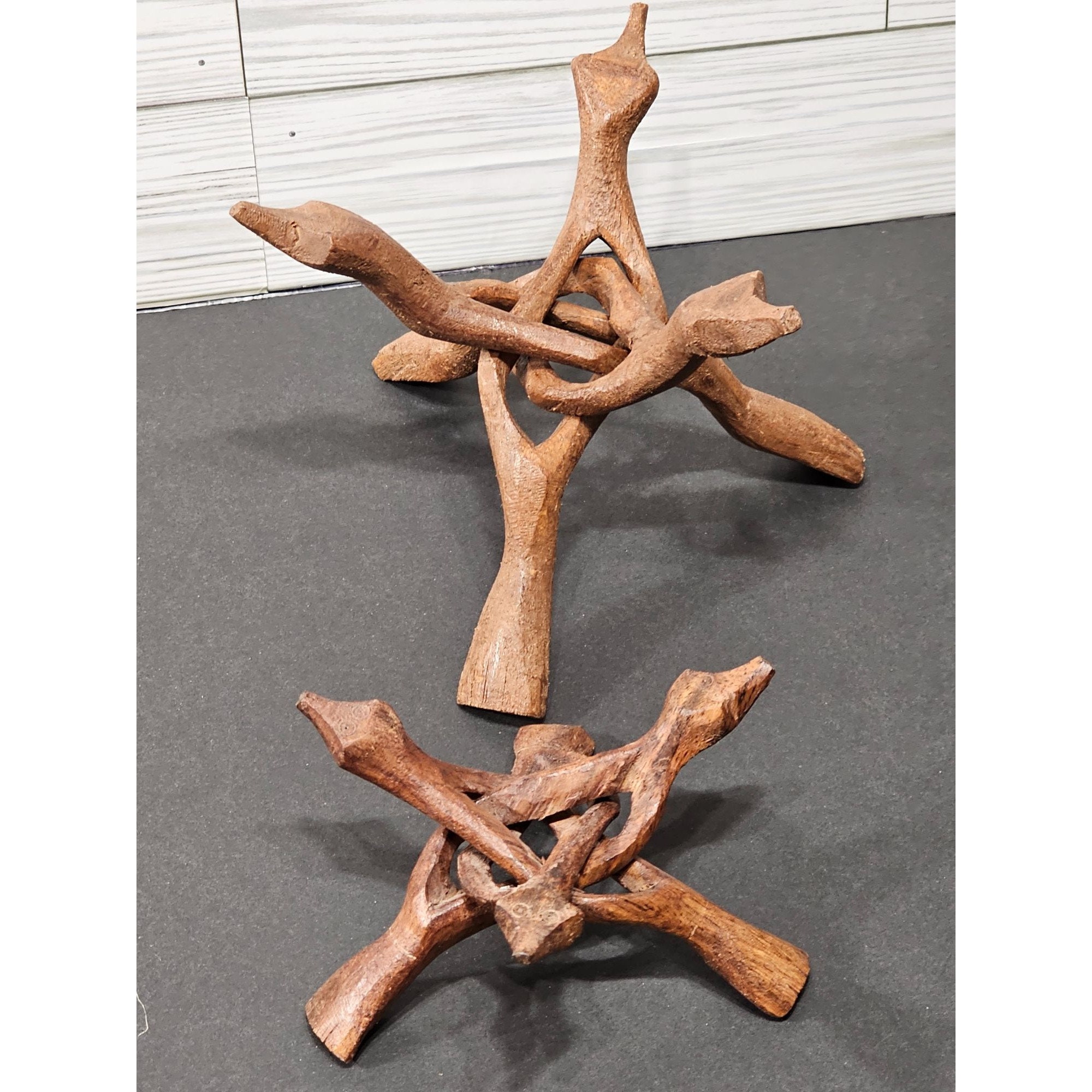 Vintage Hand Carved Wood Tripod 3 Legged Stand Orb Stand, Plant