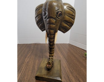 Wooden Carved Elephant Head Statue Art