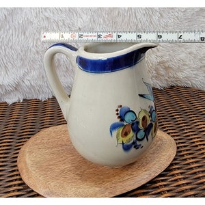 Vintage Hand Painted Pottery Pitcher, Signed