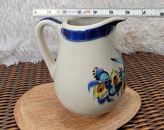 Vintage Hand Painted Pottery Pitcher, Signed