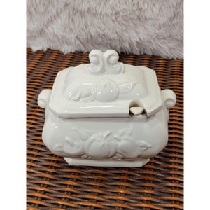 Vintage Japan Ceramic White Soup Tureen w/ Fruit Pattern