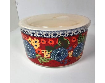 Pioneer Woman Dazzling Dahlias Ceramic Serving Bowl w Lid