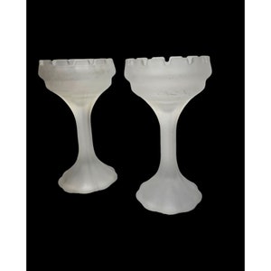 Vintage Partylite Tall Castle Turret Frosted Glass Candle Holder, Set of 2