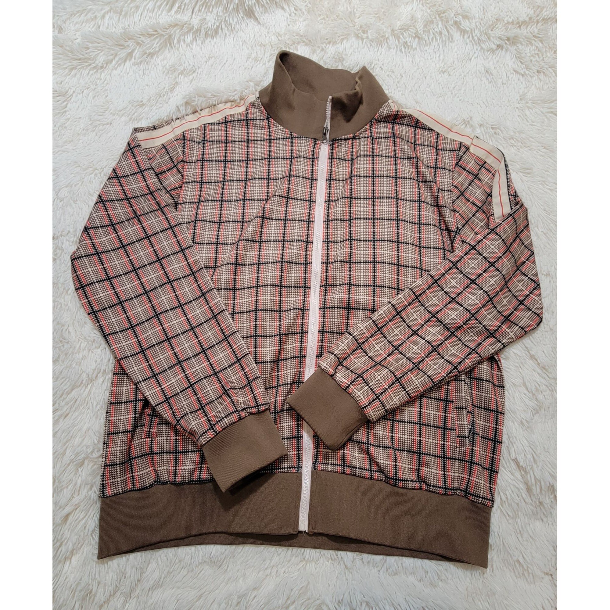 W Jian Wang - Men's Full Zip Long Sleeve Plaid Jogging Jacket
